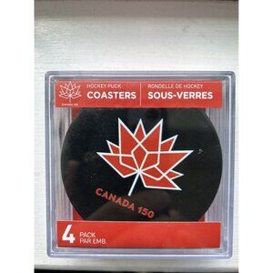Hockey Puck Drink Table Coasters  Set Of 4 New In Box Team Canada 150 🇨🇦